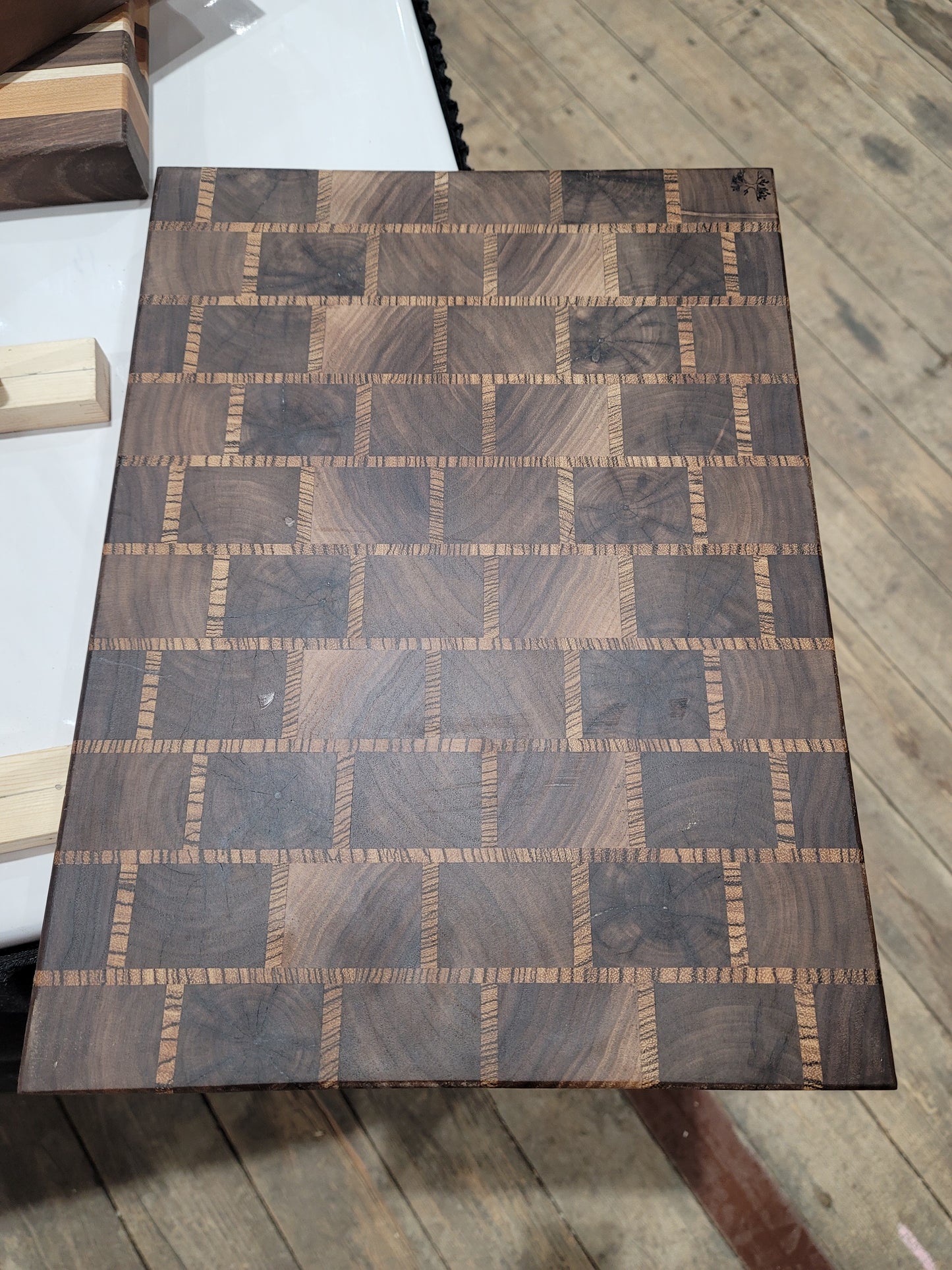Walnut and Zebrano End Grain Cutting Board (Brick Pattern)