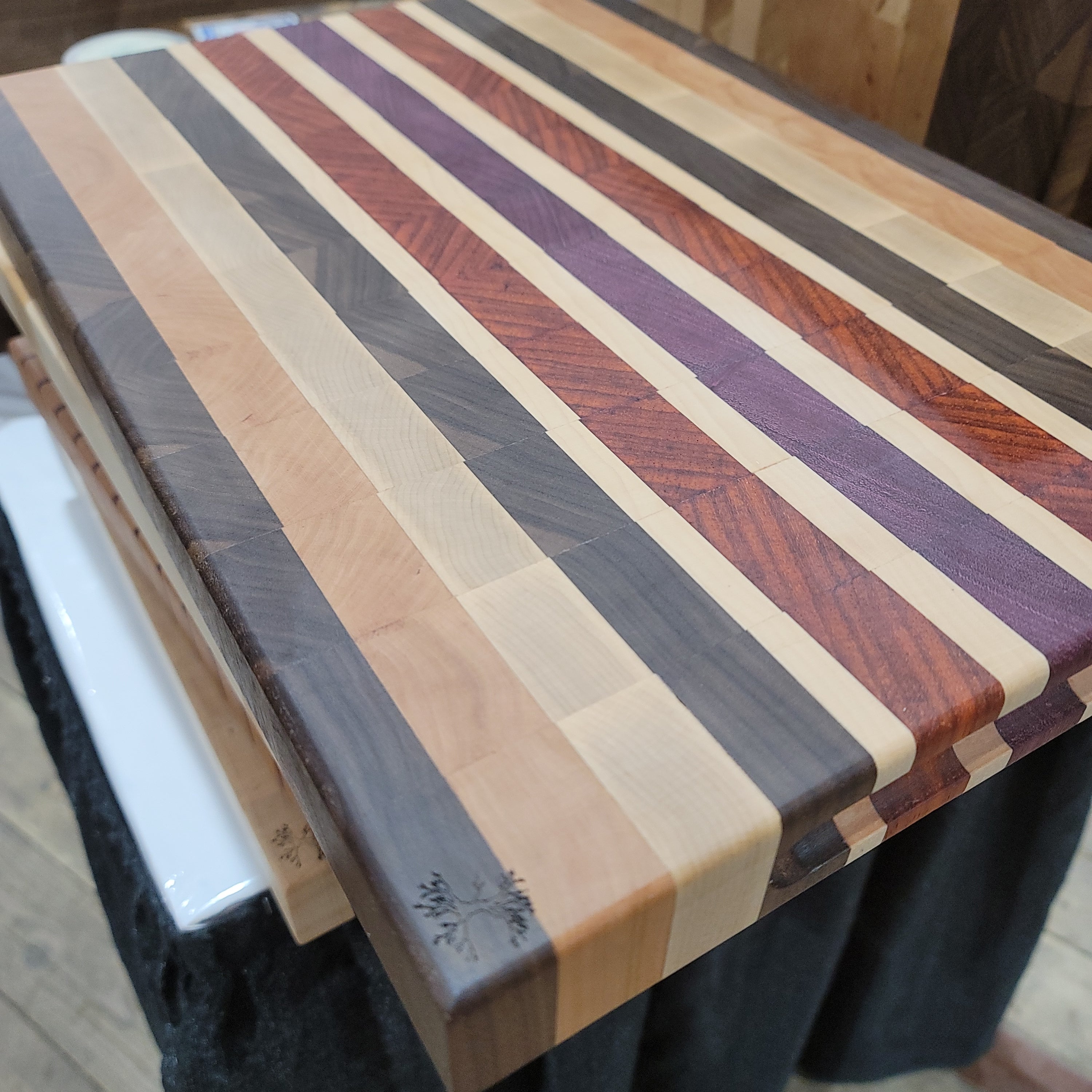 Maple, Cherry, Walnut, Paduk and Purpleheart End Grain Cutting Board