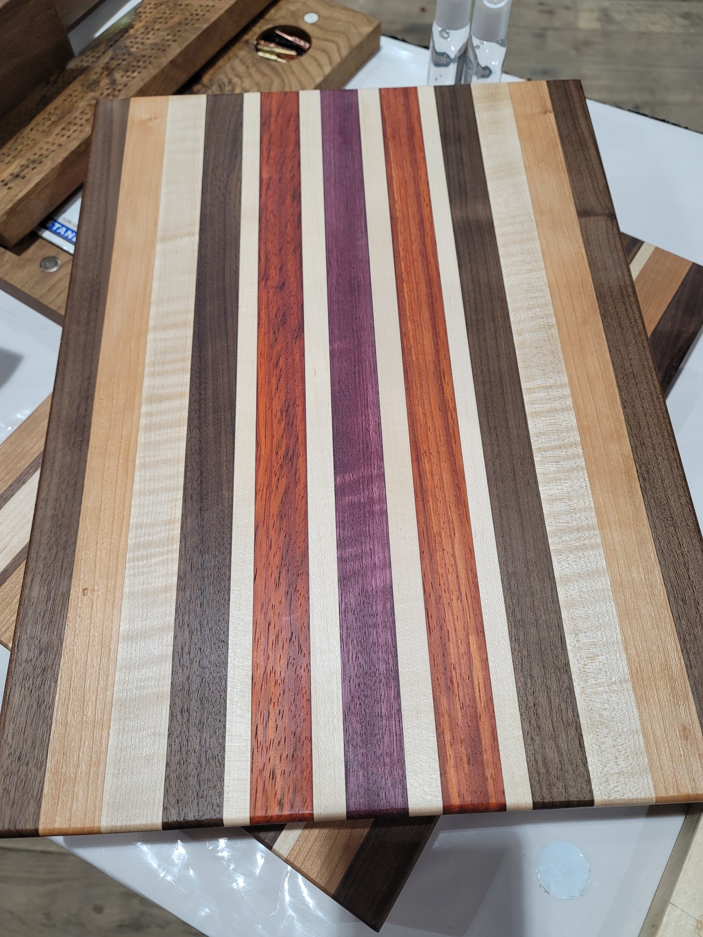 Maple, Cherry, Walnut, Paduk and Purpleheart Edge Grain Cutting Board